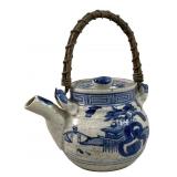 Antique Chinese Blue & White Pottery Tea Pot
