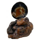 Hand Made Burl Wood & Agate Desk Clock