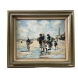 Signed MKG "Setting Out to Fish" Acrylic On Canvas