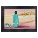 Native American Pueblo Village Scene Oil Painting