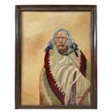 Artist Signed Oil Painting Of Native American Man