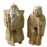 Meiji Period Carved Ivory ELDERLY COUPLE Statue