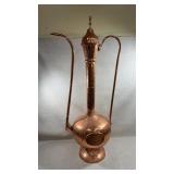Large Vintage Copper Ewer, Water Jug With Hammered