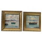 (2) Enzo Petrilli Seascape Oil Painting on Tile