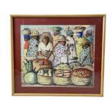 H. Mason Watercolor Jamaican Market Scene