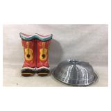 Clay Art Cowboy Boots Cookie Jar,Wire Cake Stand