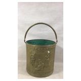 Antique English Brass Coal Scuttle Bucket w Handle