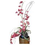 Brass Painted Metal Planter with Pink Orchids