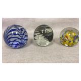3 art glass paperweights