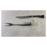 Hand forged rail road spike carving knife and fork