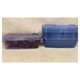 10 empty containers, 6 lids, 1 container w decor