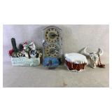 Southwestern Decor Lot: Clock, Figures, Drum, More