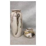 horsehair raku pottery vases, larger 9in tall