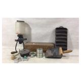 Coffee bean grinder, small Dutch oven, iron