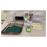 4 containers, dice, mats, bags, holders