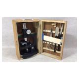 Student Microscope in Wood Case