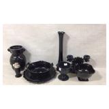 Vintage L E Smith Black Amethyst Glass