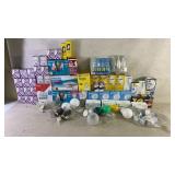 Assortment of light bulbs boxes have items inside