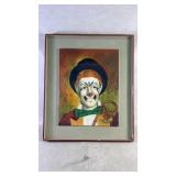 Signed Zoe Mozart oil pastel clown portrait