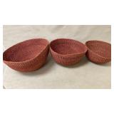 Three Handwoven Red Seagrass Baskets