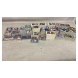 Stacks of sports cards, some in protective case