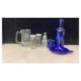 Clear and Blue Glass Containers