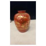 Red Porcelain Vase w/ Gold Patterns & CPO Marking