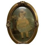 ANTIQUE OVAL GESSO GOLD GILD BUBBLE CONVEX GLASS