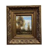 Signed Landscape Oil On Canvas In Gilded Frame