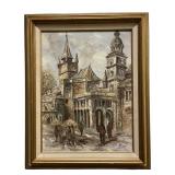 Signed Paris street scene oil painting