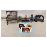 Resin Sculptures, wooden chair, doll postcards