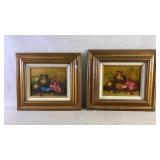 Two board paintings of an arrangement of fruits