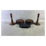Wooden Candlesticks and Mixed Display Stands Set
