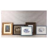 Framed Artwork Including Prints and Painting