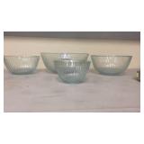 Four Clear Glass Ribbed Mixing Bowls