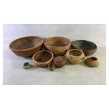 Assortment of nine different wicker baskets of