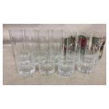 Tumblers, crystal glasses, decorated glasses.