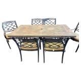 Stone Top Outdoor Patio Table and 6 Chairs