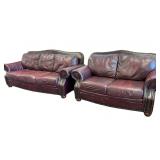 2 pc Set Burgundy Nailhead Trim Sofa and Love Seat
