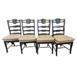 Charcoal Black Rush Weave Wooden Dining Chairs