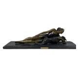 Johannes Dommisse "Reclining Girl W/Dog" Bronze