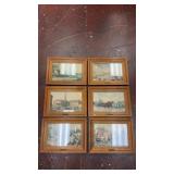 set of six framed prints, likely reproductions of
