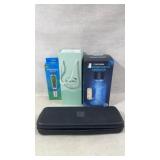 Water bottles, ph meter, speaker