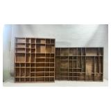 2 vintage wooden display shelves