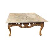 Ornate Claw Foot Wooden Carved Marble Top Coffee