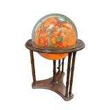 Lighted Vintage Globe on Wooden Rolling Base