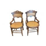 2 Victorian Walnut and Cane Carved Dining Chairs