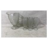 Pressed Glass Pitcher With Matching Glasses Set