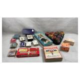 collection of vintage games and toys, including