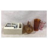 Glass dishes and handmade stoneware cups